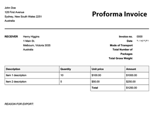 proforma invoice template microsoft word