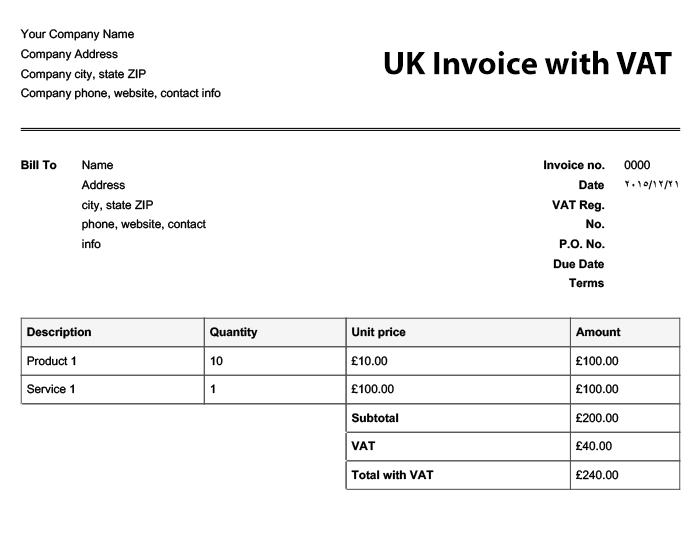 Free Uk Invoice Template With Vat Online Invoices