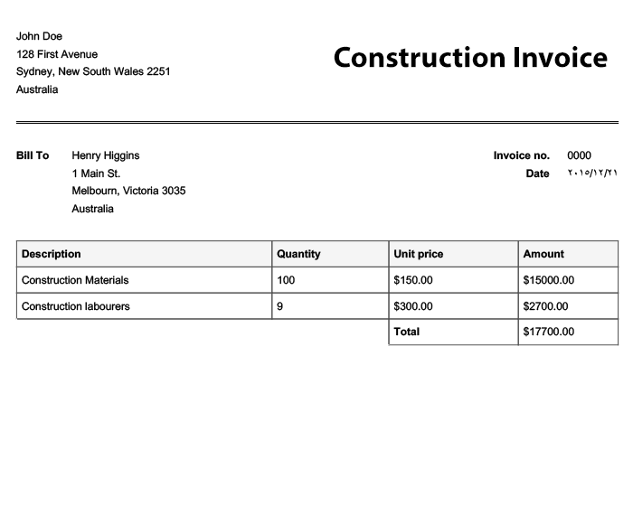 17+ Construction Invoice Template Excel Gif