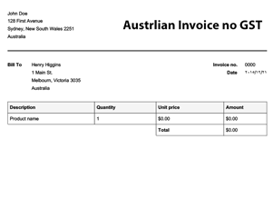 Australian Invoice Template no GST